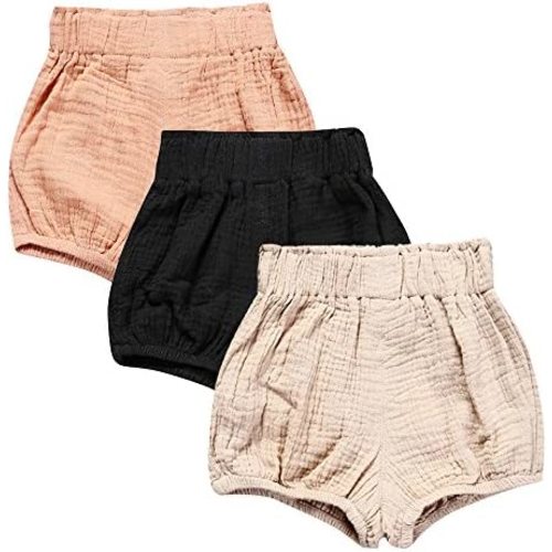 MYGBCPJS Baby Girls Boys 3 Pack Cotton Linen Blend Cute Bloomer Shorts Loose Harem Shorts