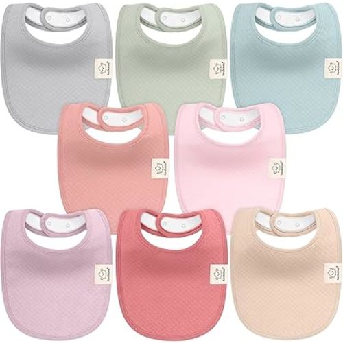 KeaBabies 8-Pack Organic Baby Bibs for Girls, Boys - Quilted Cotton Cloth Baby Drool Bibs for Drooling and Teething Toddler, Newborn, Infant, Soft & Super Absorbent (Muted Pastel)