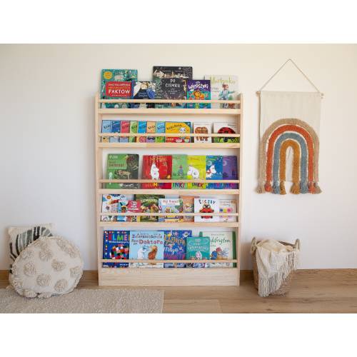M Montessori bookshelf, Big wall bookcase, Bücherregal, Nursery bookshelf, Slim book storage, Toddler shelves, Natural pine wood shelf