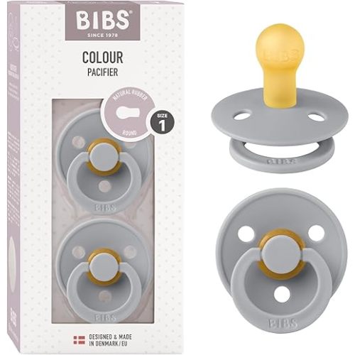 BIBS Pacifiers Colour Collection | Natural Rubber Baby Pacifier | Set of 2 BPA-Free Soothers | Made in Denmark | 0+ Months (Pack of 2) | Cloud
