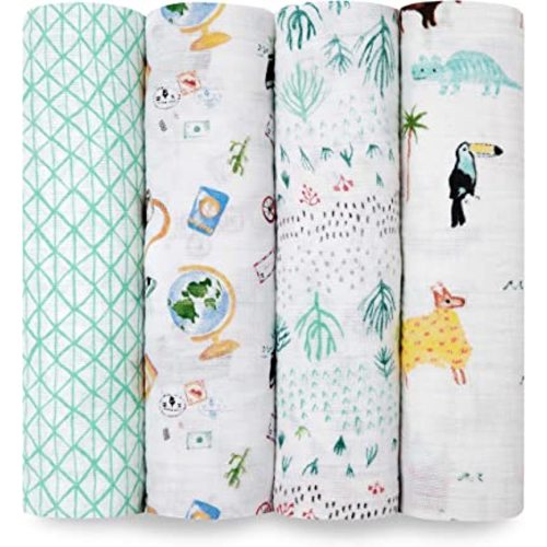 aden + anais Boutique Muslin Swaddle Blanket for Baby Girls and Boys, Newborn Receiving Blanket for Swaddling, 100% Muslin Cotton Swaddle Wrap,Around The World