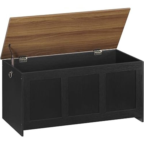 HOOBRO Storage Bench, 39.3" Retro Wooden Storage Chest, Wooden Storage Trunk, Toy Chest with Lift Top, Multifunctional Entryway Organizer, for Entryway, Living Room, Black and Walnut BH141CW01