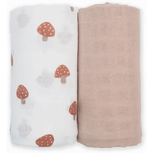 lulujo Baby Swaddle Blankets | Unisex Softest Breathable Cotton Muslin Swaddle Blanket Set | Neutral Receiving Blanket for Girls & Boys | 40in x 40in | Mushroom & Sand | 2-Count