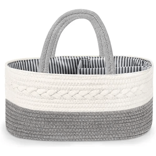 Maliton Diaper Caddy Organizer for Baby Boy- Cotton Rope Diaper Caddy, Diaper Organizer for Changing Table, Nursery Storage Caddy, Newborn Baby Must Have Items, Baby Shower Gifts