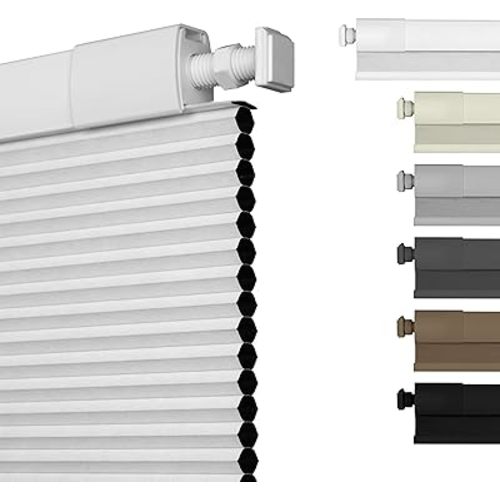 No Drill No Tools Blackout Cellular Shades Cordless Easy Install Honeycomb Blinds Thermal Insulated Noise Reduction Blinds for Indoor Windows,Blackout-White,58" W x 48" H