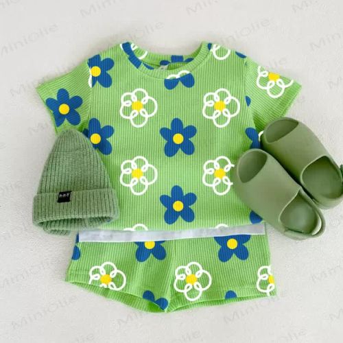 Baby White&Blue Flowers Waffle 2-piece Set