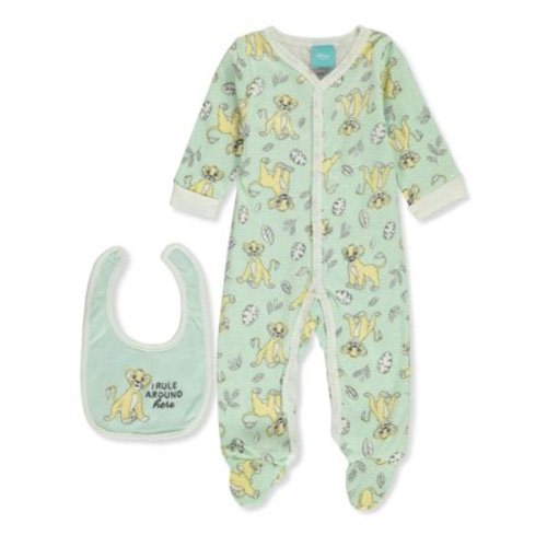 Disney The Lion King 2-Piece Baby Boys' Footed Coveralls Bib Set - aqua, 3 - 6 months (Newborn)