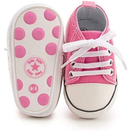 KIDSUN Unisex Baby Boys Girls High Top Sneaker Soft Anti-Slip Sole Newborn Infant First Walkers Canvas Denim Shoes