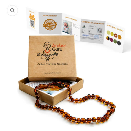Baltic Amber Teething Necklace for Babies, Cognac Color, Polished – Amber Guru