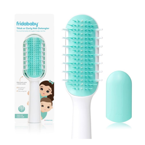Frida Baby Thick or Curly Hair Detangler Brush for Kids, Toddler Hairbrush Detangles Knots Without Tears or Breakage, Comb Teeth and Bristle Design, White/Blue ,1 Count