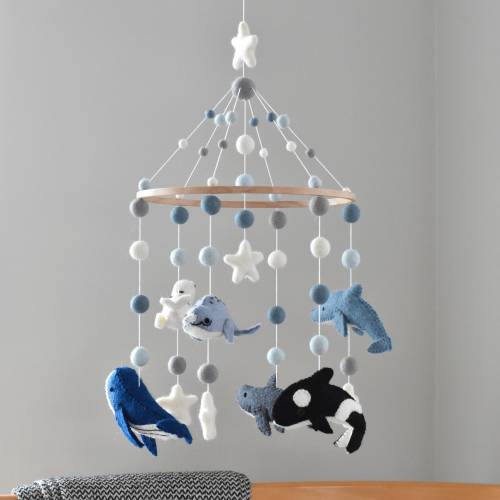 Whale Baby Mobile, Ocean Nursery Mobile, Sea Animal Cot Mobile, Crib Mobile, Narwhal Baby Mobile, Dolphin Felt Ball Mobile, Seal Baby Mobile