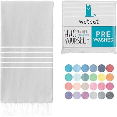 WETCAT Turkish Beach Towel Oversized 38x71 100% Cotton Sand Free Quick Dry Towel Extra Large Turkish Towel Light Travel Towel for Adults Beach Gifts Beach Accessories - Grey