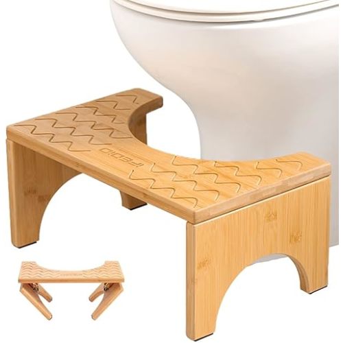 iFedio Toilet Stool, Poop Stool,Bamboo 7 Inch Toilet Potty Stool,Foldable Squat Stool Potty with Anti Slip Layer,Toilet Stool Squat Adult