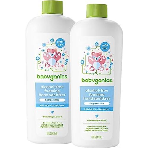 Babyganics Foaming Hand Sanitizer Refill, Alcohol Free, Fragrance Free, Kills 99.9% of Common Bacteria, Moisturizing, 16 Fl Oz (Pack of 2)