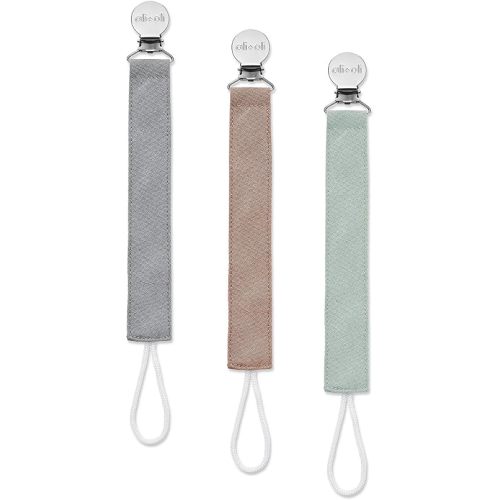 Ali+Oli Linen Strap Pacifier Clip (Forest) Set of 3 (10" x 1") Baby Pacifier Holder for Newborn Pacifiers & Teethers, Binky Clips, Silicone-Free Pacifier Clips