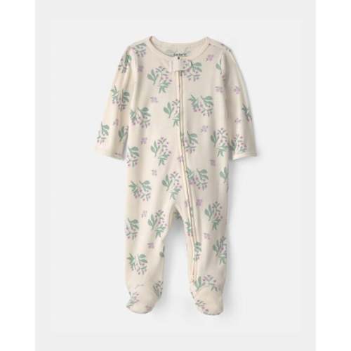 Baby Girl Floral Cotton 2-Way Zip Sleep & Play Pajamas - Cream | Carter's