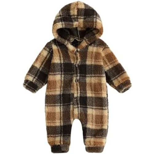 Baby Furry Jumpsuit Newborn Fleece Snowsuit Plaid/Butterfly Long Sleeve One-Piece Hooded Romper Winter Clothes