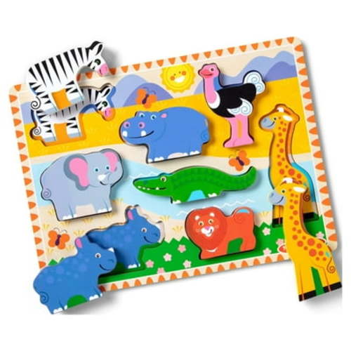 Melissa & Doug FSC Certified Safari Wooden Chunky Puzzle - 8 Pieces, African Animal Themed