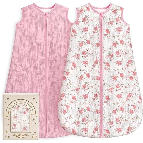 Yoofoss Baby Sleep Sack 0-6 Months 100% Organic Muslin Cotton Wearable Blanket Baby, Newborn Infant Sleeping Sack 2-Way Zipper Lightweight