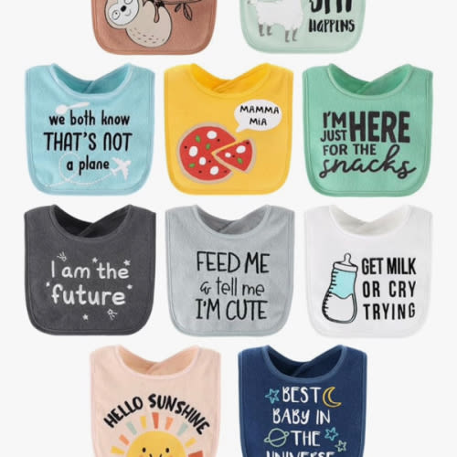 The Peanutshell Baby Boy or Girl Terry Bibs Set of 10-100% Cotton, Soft, Absorbent Baby Bibs, Unisex Toddler Boy or Girl Set, Newborn & Infant - Sunshine