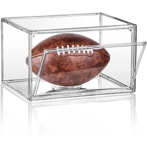 Football Display Case Full Size, Clear Acrylic Football Case Display Case with Magnetic Door and UV Protection, Professional Grade Stackable Football Display Box - 1 Pack