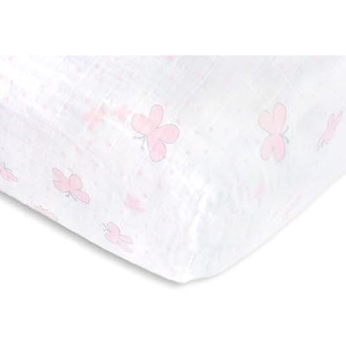 SwaddleDesigns Softest Cotton Muslin Fitted Crib Sheet, Toddler Sheet for Boys & Girls, Fits Standard Crib Mattress (28 x 52 inches), Pink Butterflies
