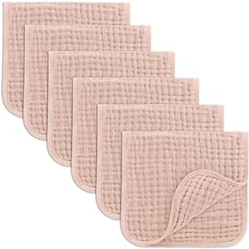 Comfy Cubs Muslin Burp Cloths Set Large 100% Cotton Hand Washcloths for Babies, Baby Essentials 6 Layers Extra Absorbent and Soft Boys & Girls Baby Bibs & Burp Cloths Set (Blush, 6-Pack, 20" X10") - 6-Pack 20"X10"
