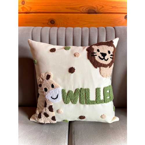 Personalized Safari Animal Pillow Cover – Custom Name Baby Pillow Cover – Jungle Nursery Decor – Handmade Baby Shower Gift