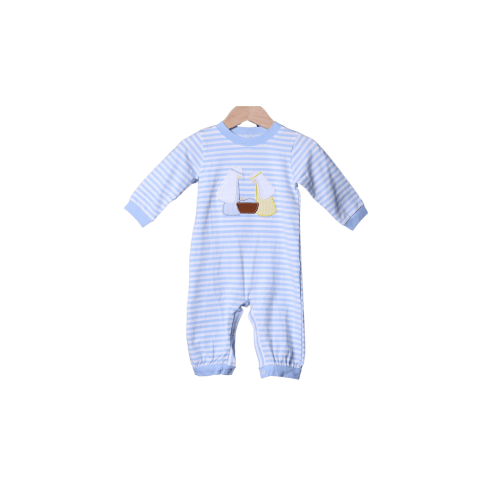 Applique Nativity Blue Stripe Romper