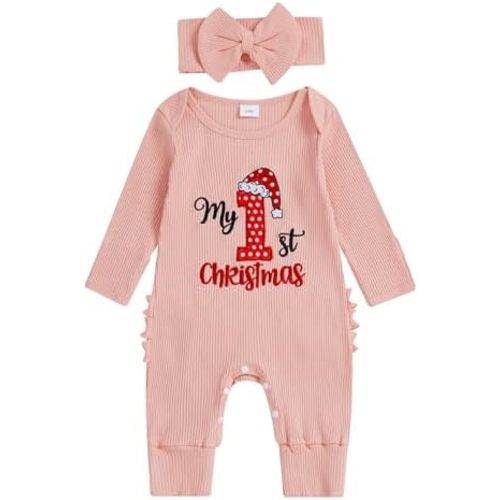 Infant Baby Girl Christmas Outfit Jumpsuit My First Christmas Embroidery Onesie Romper Bodysuit Newborn Fall Clothes