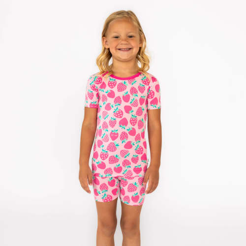 Sweet Strawberries Two-Piece Short Sleeve & Shorts Pajama Set