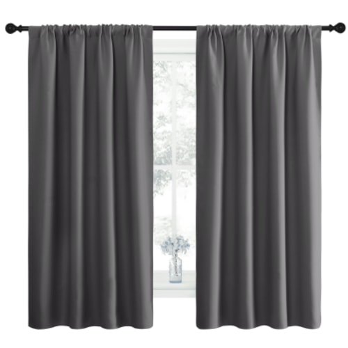NICETOWN Blackout Curtains 63-inch Length for Kids Room Rod Pocket Grey Window Treatment Drapes, 2 Panels