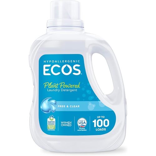 ECOS Laundry Detergent Liquid, 100 Loads - Dermatologist Tested Laundry Soap - Hypoallergenic, EPA Safer Choice Certified, Plant-Powered - Free & Clear, 100 Fl Oz