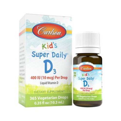 Carlson - Kid's Super Daily D3, Vitamin D Drops, 400 IU (10 mcg) per Drop, Vegetarian, Unflavored, 365 Drops