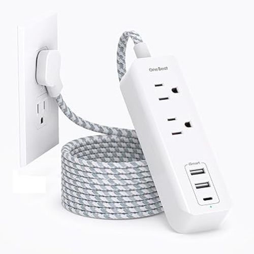 Cruise Essentials, USB C Travel Power Strip, Flat Plug Power Strip with 2 Outlets 3 USB Ports (1 USB C), 10ft Flat Extension Cord USB Charging Station, Non Surge Protector for Cruise Ship Travel Home