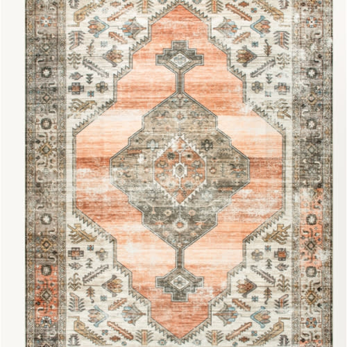 Native Iris Medallion Washable Rug | Peach