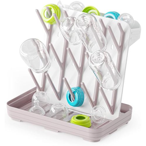 SpaceAid Baby Bottle Drying Rack with 20 Hooks, Space Saving Kitchen Bottles Rack Dryer, Vertical Baby Bottle Holder Organizer for Countertop Storage Accessories (White and Taupe)