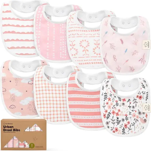 8-Pack Organic Baby Bibs for Boys, Girls - Soft Cotton Drooling and Teething Bibs for Baby Girl & Boy, Extra Absorbent, Easy to Clean & Put On for Toddler, Newborn, Infant 0-24 Months (Sweet Charm)