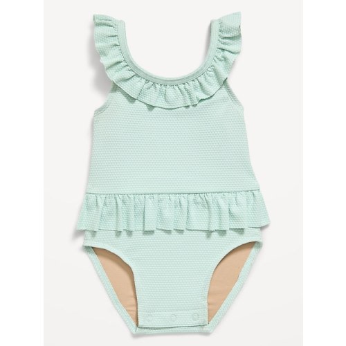 Textured Ruffle-Trim One-Piece Swimsuit for Baby