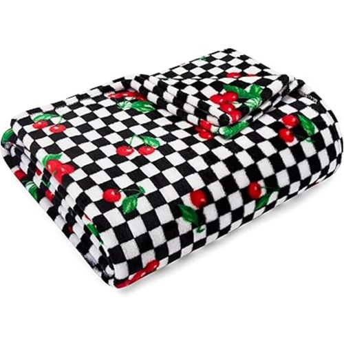 Betsey Johnson - Throw Blanket, Ultra-Soft Plush Blanket, Ideal for Couch, Bed, or Lounge, Cozy Home Essentials (Cherry Checker, 50" x 70")