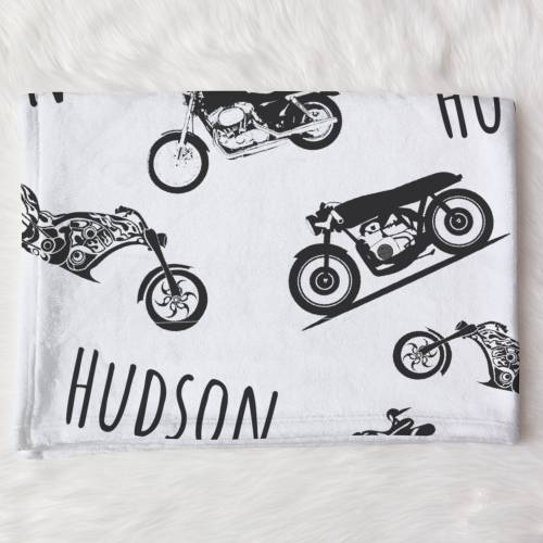 Custom Motorcycle Baby Name Blanket, Personalized Baby Boy Biker Swaddle, New Mom Gift, Newborn Gift, Motorcycle Baby Shower Gift