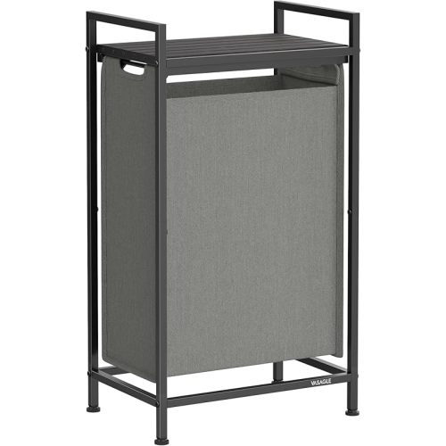 VASAGLE Laundry Hamper, Slim Laundry Basket, Laundry Sorter with A Pull-Out and Removable Bag, Shelf, Metal Frame, 12.7 Gallons (47 L), 16.5 x 11 x 29.5 Inches, Slate Gray and Charcoal Gray UBLH001G01