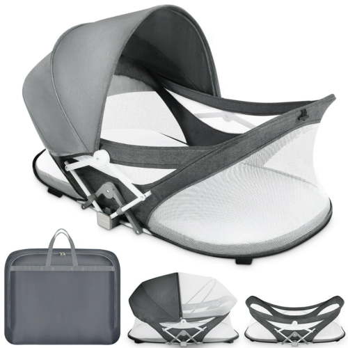 Vomeast Baby Travel Bassinet, Travel Crib Portable Bassinet with Organizer Bag, Infants 0-5 Months, Grey