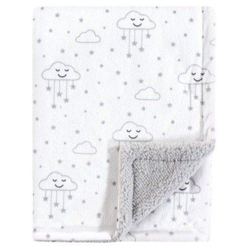 Hudson Baby Infant Plush Blanket With Faux Shearling Back, Gray Clouds, One Size