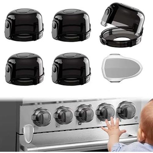 Stove Knob Safety Covers for Child Baby Proofing Kitchen Universal Size Gas Knob Covers Clear View Childproof Oven Knob Covers for Kids and Pets (5packs +1locks)