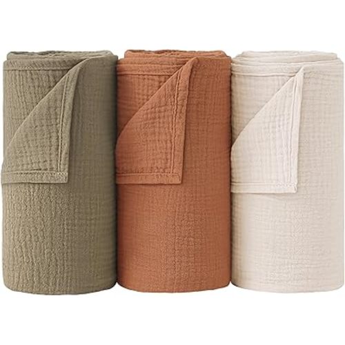 Bearmoss Muslin Swaddle Blankets for Newborn, 100% Cotton Large Baby Swaddle Blankets, Super Soft Breathable Receiving Blankets for Unisex Baby Boys Girls (47x47in, 3Pack)
