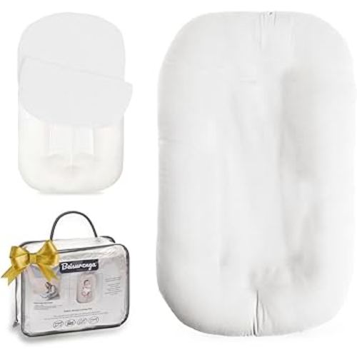 Baby Lounger - Snuggle Cozy Me Infant Lounger for Newborns | Breathable & Soft, Portable Awake-Time Pad, Essential Baby Gift- Natural (Lounger Cover Included)