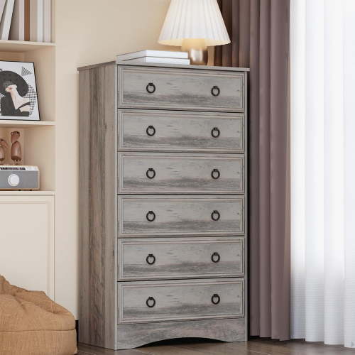 Winkalon 6 Drawer Dresser for Bedroom, Chest of Drawers Wood Storage Cabinet for Living Room,Grey