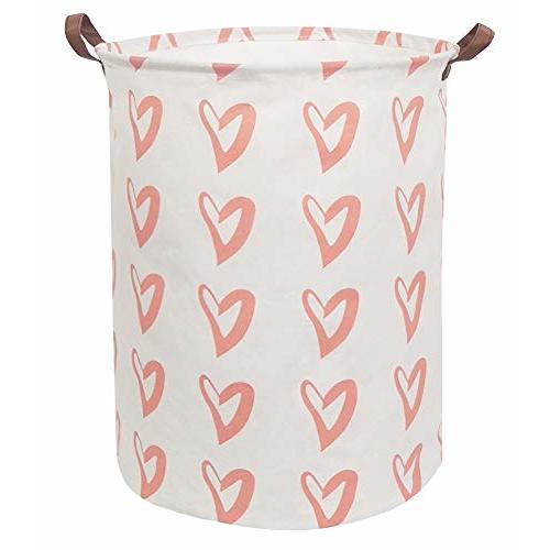 CLOCOR Large Storage Basket,Canvas Fabric Waterproof Storage Bin Collapsible Laundry Hamper for Home,Kids,Toy Organizer (Orange Heart)