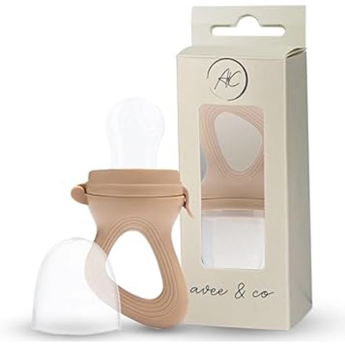 Avee & Co Silicone Teething Pacifier and Fresh Fruit Feeder, Baby Pacifier for Teething, Toddler Teething Toy (Brown)